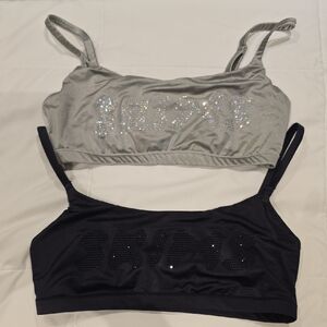 SKIMS Rhinestone Logo Bralette Set - Silver & Black Medium
